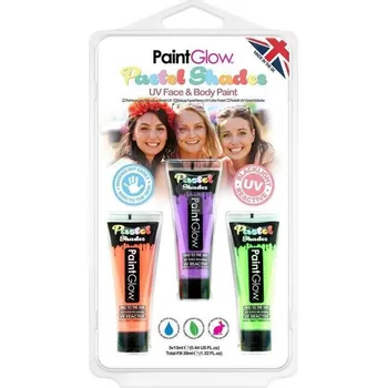 Speciální výtvarná barva Barva na obličej Sada barev pastelových UV barev - oranžová, fialová, zelená 13 ml HP33, PaintGlow