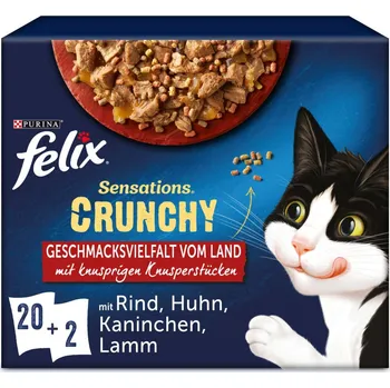 FELIX Sensations Crunchy v želé s křupavými kousky výběr z venkova, 20 × 84 g + křupavé kousky, 2 × 40 g