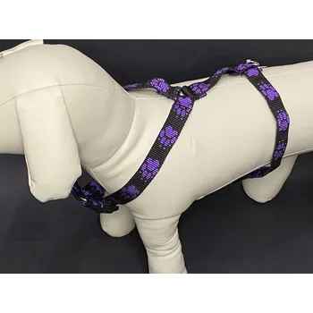 Postroj pro psa Palkar klasický postroj pro psy 36 cm - 60 cm vel. 3 černo-fialová s tlapkami (Palkar klasický postroj pro psy 36 cm - 60 cm vel. 3 černo-fialová s tlapkami)