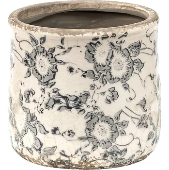 Keramický obal na květináč se šedými květy Rente S – 12x12 cm