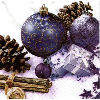 Papírový ubrousek UBR-E96, Ubrousek, 16x16 cm, FIALOVÉ VÁNOČNÍ OZDOBY, 1 kus