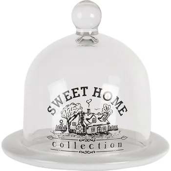 Dóza na potraviny Skleněný poklop Sweet Home s bílou miskou – 12x12 cm