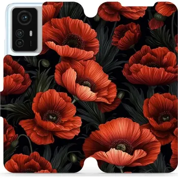 Pouzdro na mobilní telefon Flipové pouzdro Mobiwear - Xiaomi Redmi Note 12S - VP45S Temné červené květy (Knížkové flip pouzdro, obal, kryt na mobil Xiaomi Redmi Note 12S - VP45S Temné červené květy, materiál Umělá kůže + TPU - ochrana 360°, stojánek, silikonová vanička, magnetické)