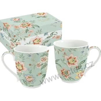 Easy Life ZEN GARDEN GREEN porcelánové zelené hrnky růžové květy 300ml 2 ks