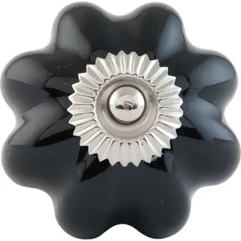 Dveřní kování Keramická úchytka květina černá – 4 cm