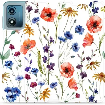 Pouzdro na mobilní telefon Flipové pouzdro Mobiwear - Motorola Moto E13 - MP04S Luční kvítí (Knížkové flip pouzdro, obal, kryt na mobil Motorola Moto E13 - MP04S Luční kvítí, materiál Umělá kůže + TPU - ochrana 360°, stojánek, silikonová vanička, magnetické zavírání)