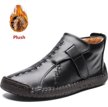 Pánská zimní obuv Kotníkové pánské boty kožené na zimu se zipem a kožíškem Velikost: 45, Barva (Varianta): Černá 1