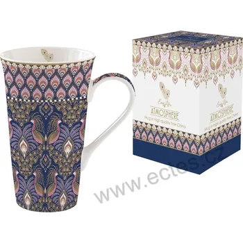 Easy Life PEACOCK modrorůžový vysoký porcelánový jumbo hrnek páv, paví peří a ornamenty *ATMOSPHERE* 600ml
