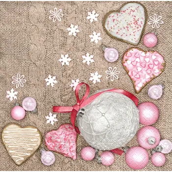 Papírový ubrousek UBR-E99, Ubrousek, 16x16 cm, RŮŽOVÉ VÁNOČNÍ OZDOBY, 1 kus