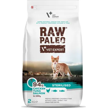 Krmivo pro kočku RAW PALEO Sterilised Cat - suché krmivo s kuřecím masem, tuňákem a lososem pro sterilizované dospělé kočky Balení.: 2 kg