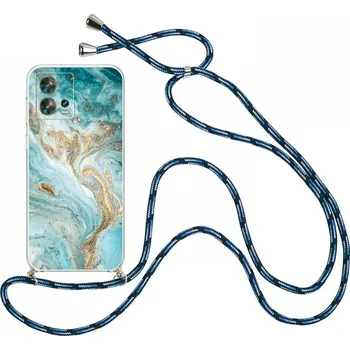 Pouzdro na mobilní telefon Kryt Motorola Edge 30 Fusion Marble tyrkysový se šňůrkou (obal neboli pouzdro na Motorola Edge 30 Fusion)