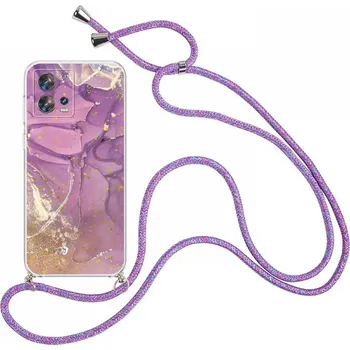 Pouzdro na mobilní telefon Kryt Motorola Edge 30 Fusion Marble fialový se šňůrkou (obal neboli pouzdro na Motorola Edge 30 Fusion)