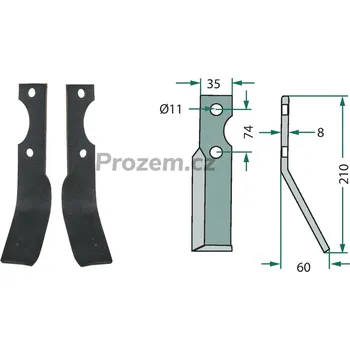 Pracovní nůž Frézovací rotační nůž pravý pro Simon, 74/11/210 mm