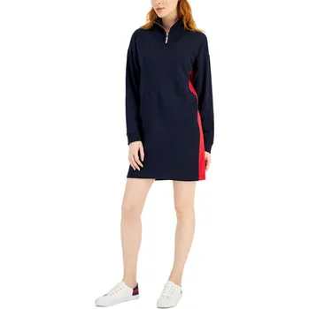 Dámské šaty Tommy Hilfiger dámské mikinové šaty Neck Long-Sleeve modré S