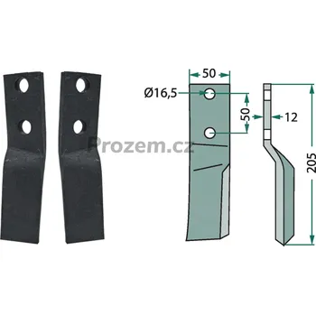 Pracovní nůž Frézovací rotační nůž levý pro Howard, 73000647254V, 647254, 50/16,5/205 mm