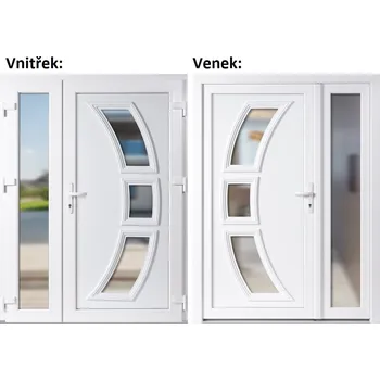 Vchodové dveře Dvoukřídlé vchodové dveře plastové Soft Celia+Sklo Nisip, Bílá/bílá, 150x200 cm, pravé