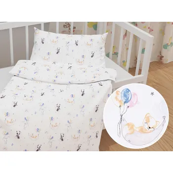 Povlečení Dětské bavlněné povlečení do postýlky Sandra SA-374 Pandy lišky a zajíčci s balónky Do postýlky 90x140 a 50x70 cm