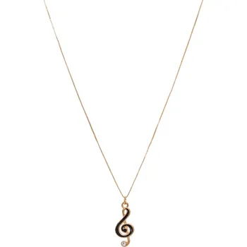 Náhrdelník Náhrdelník HOUSLOVÝ KLÍČ s kamínkem - zlatý s černým malováním