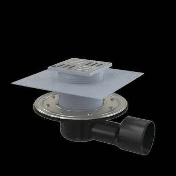 Podlahová vpust 105×105/50/75 mm boční, mřížka nerez, nerezová příruba a límec 2. úrovně izolace, vodní a suchá zápachová uzávěra