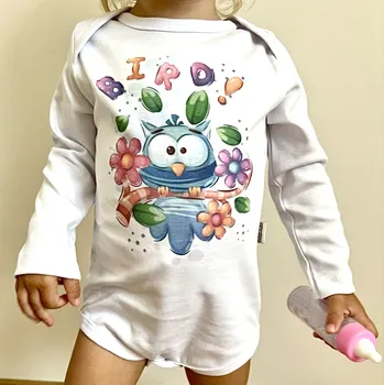 Milinko Body pro miminka na dlouhý rukáv- Crazy bird Velikost: 56 (0-2m)
