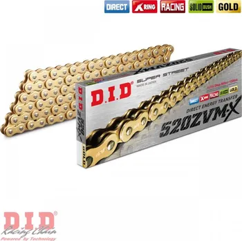 Řetězová sada pro motocykl DID - Japonsko 118čl. řetěz DID typ 520ZVMX celozlatý