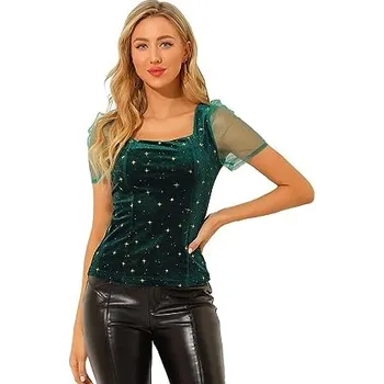 Dámský sametový top se čtvercovým výstřihem