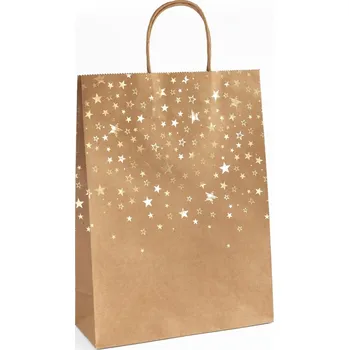 Výtvarný papír Dárková taška - 24 x 33 cm, kraft, zl.hvězdy, 5 ks