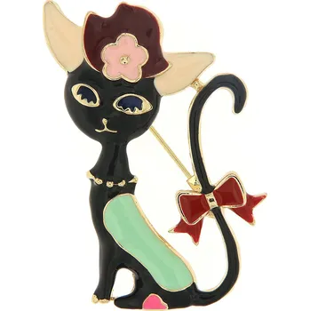 Brož Brož - kočka s kloboukem, černé barvy 9001669