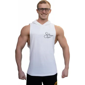 Pánské tílko Tílko s kapucí a nápisem Superhuman - bílá/černá Bílá M