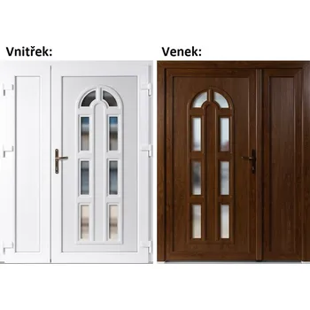 Vchodové dveře Dvoukřídlé vchodové dveře plastové Soft Linda+Panel Plný, Zlatý dub/bílá, 150x200 cm, pravé