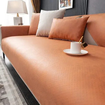 Napínací potah Voděodolný přehoz na pohovku, či křeslo z umělé kůže (XL) Barva: Oranžová, Rozměry (cm): 110 x 110 cm