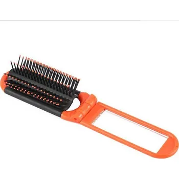hřeben Přenosný skládací kartáč na vlasy se zrcátkem - Oranžová