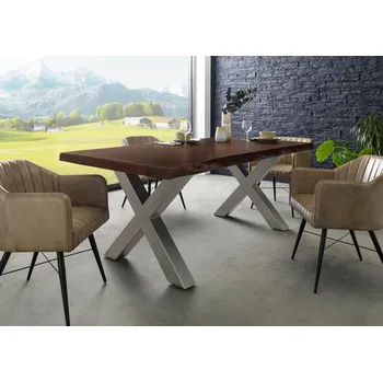 Jídelní stůl Stůl akát 180x90x77 hnědý lakovaný / X-nohy stříbrný mat METALL 5