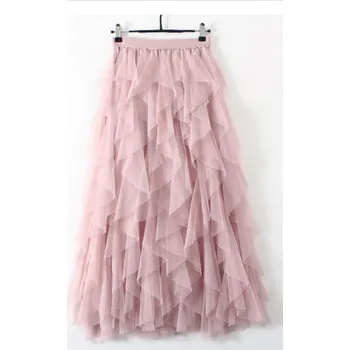 Dámská sukně Dámská tylová maxi sukně skládaná s vysokým pasem Barva: Růžová