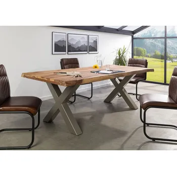 Jídelní stůl Jídelní stůl Palisandr 180x90x77 přírodní pískovaný / X-nohy stříbrný mat METALL 5