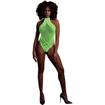 Dámské erotické prádlo Ouch! Glow in the Dark Body with Halter Neck Neon Green Velikost XL-4XL