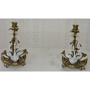 Svícen Zámecké svícny s labutěmi - porcelán + bronz