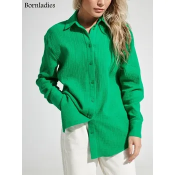 Dámská košile Dlouhá bavlněná košile dámská Barva: Zelená, Velikost: M