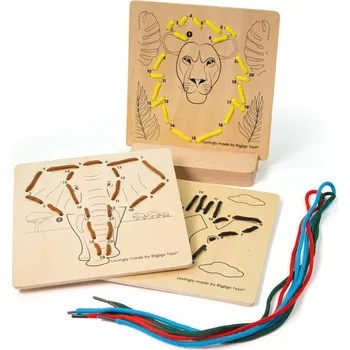 Bigjigs Toys Provlékání podle čísel Divoká zvířata