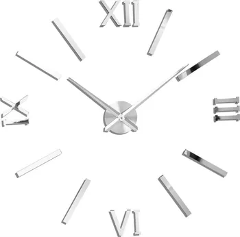 Hodiny Daklos Velké nalepovací 3D nástěnné analogové hodiny římská čísla stříbrné