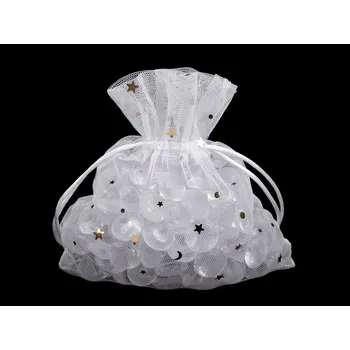 Dárkový pytlík hvězda 13x18 cm tylový, barva 1 bílá