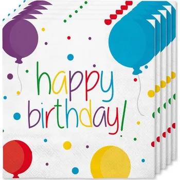 Koktejlová dekorace Funiglobal - 16 narozeninových ubrousků (33 x 33cm) - Happy Birthday -