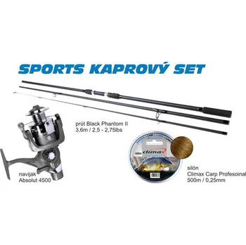Rybářský prut Sports Kaprový SET - Prut 3,6m+Naviják,Silon