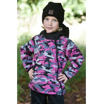 Chlapecké oblečení růžová maskáčová bunda se šikmým zipem
