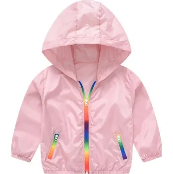 Dětská lehká šusťáková bundička s duhovými zipy Barva: Růžová, Velikost: 140/9-10 let