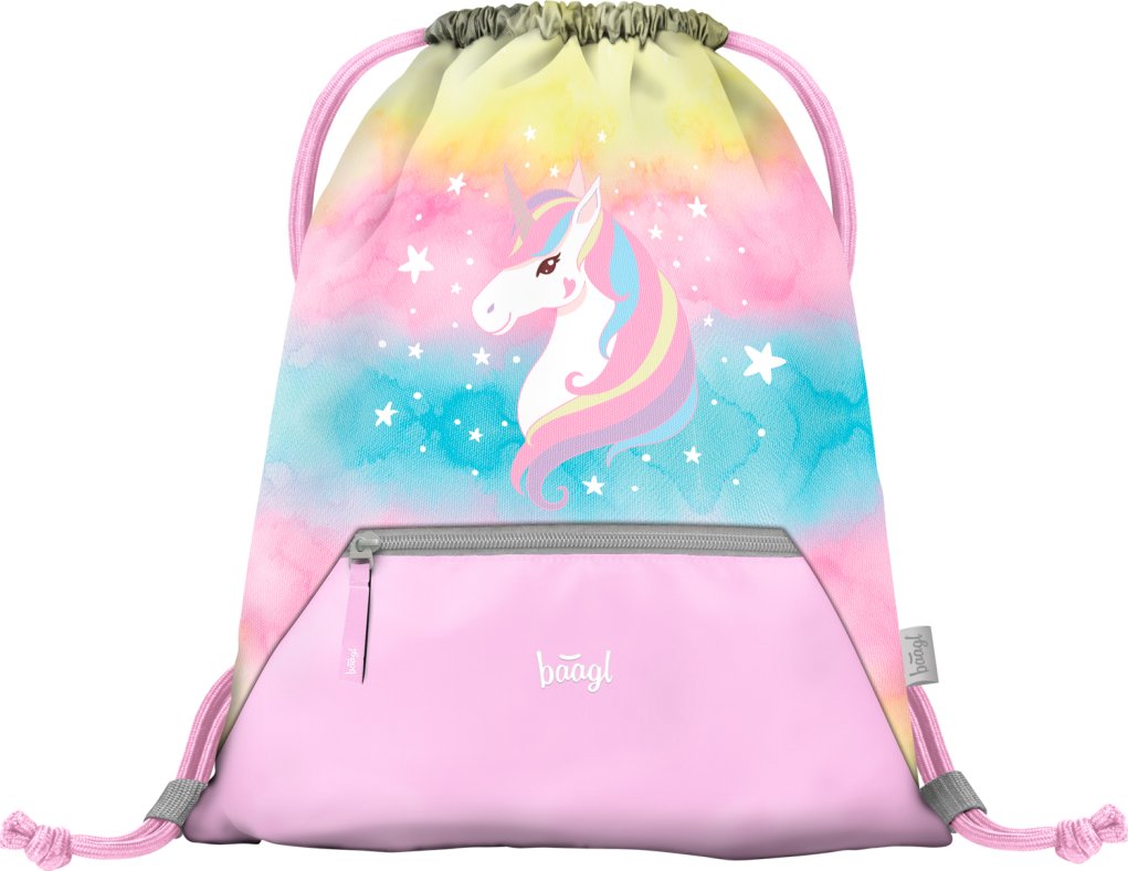 BAAGL Sáček na cvičky s kapsou na zip 46 x 36 cm Rainbow Unicorn od 299