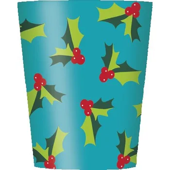 Koktejlová dekorace Unique - Sada 8 kelímků se jmelím - Holly Santa -