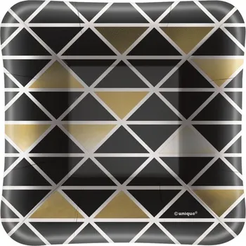 Party nádobí Unique - Sada 8 hranatých táců Nový rok - Glittering New Year Chic Party -