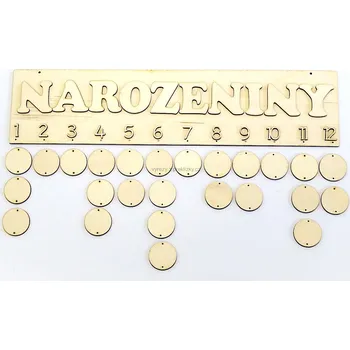 Překližka Výřez z překližky-sada, KALEN2, NAROZENINOVÝ KALENDÁŘ, platinové kroužky