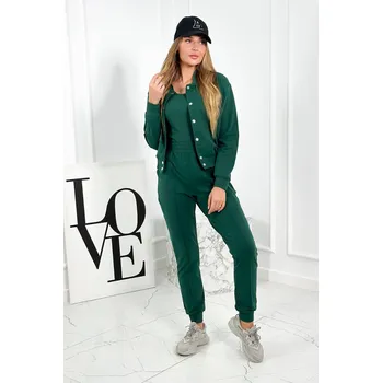 Set 3 v 1 mikina s cvočky + top + kalhoty zelený UNI